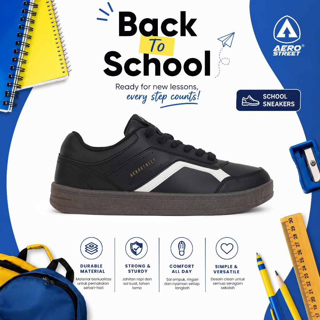 Aerostreet Diego Sneakers Unisex Coklat Tua Hitam Hitam Sepatu Pria Wanita Casual Sporty Ringan Empu