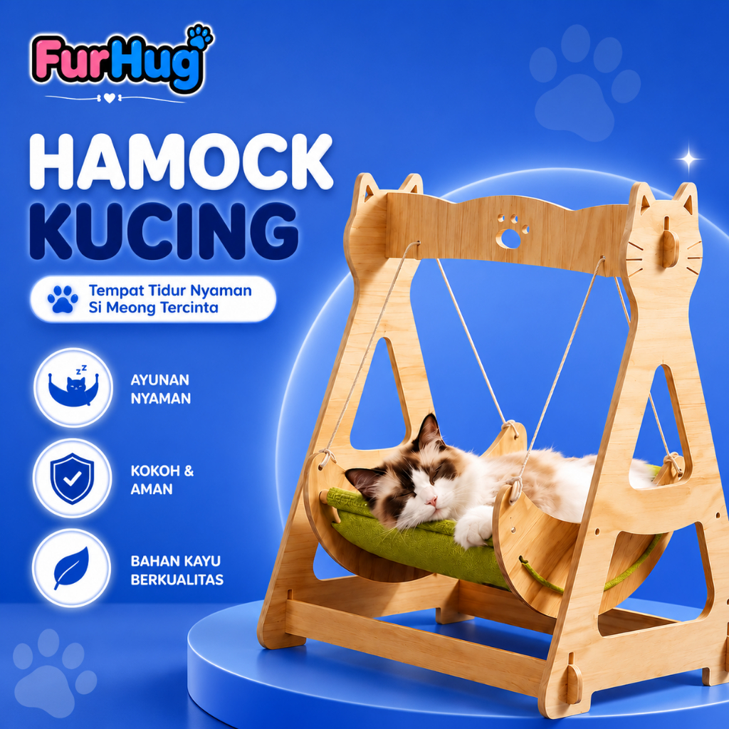 FurHug - Kasur Ayun Kucing Anjing | Hammock Kayu Estetik Termasuk Kasur Empuk