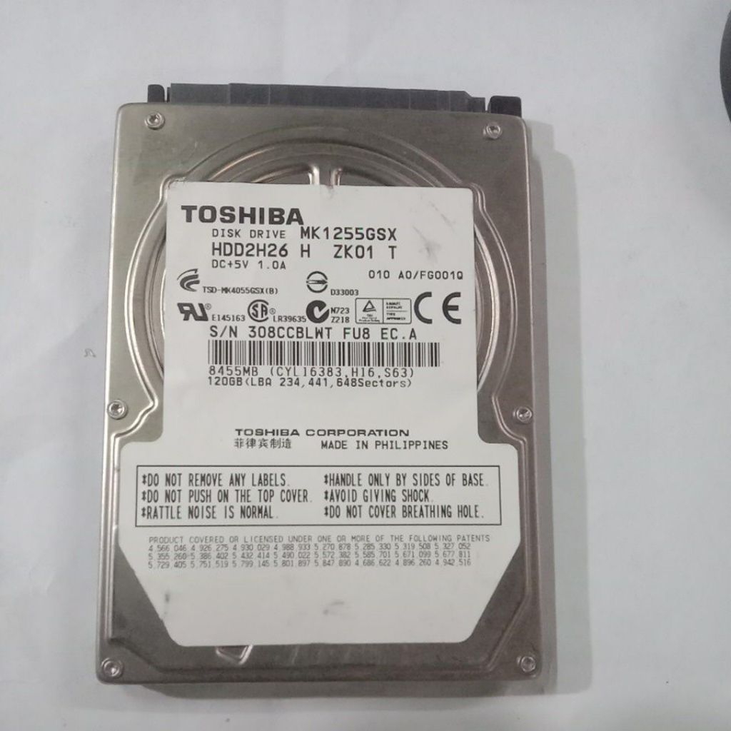 harddisk hdd internal Toshiba kapasitas 120 GB laptop