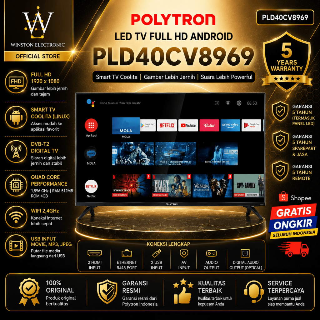 LED TV  Full HD POLYTRON Android PLD40CV8969 40inch/PLD-40CV8969/PLD40CV8969/PLD-40CV8969/GARANSI
