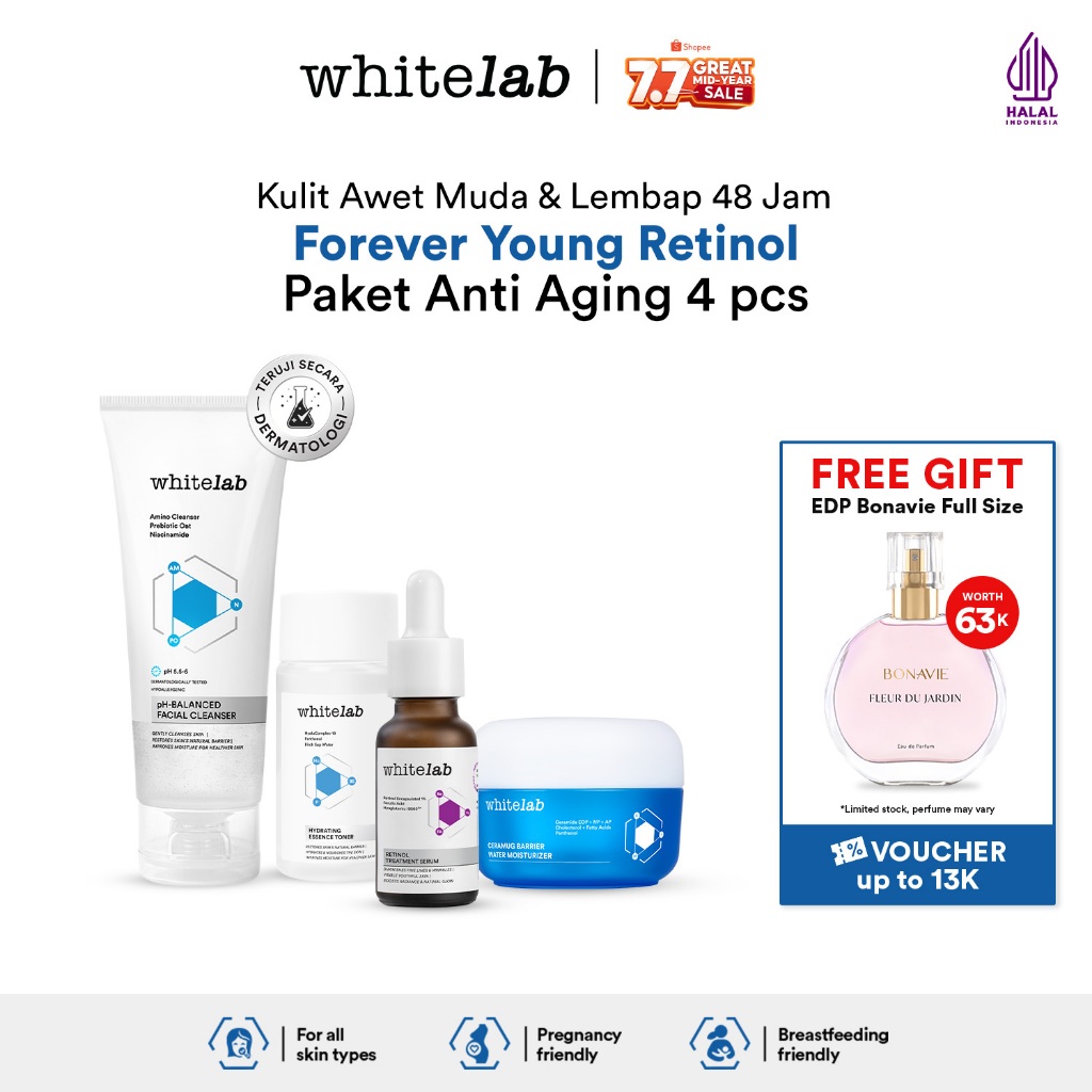 Whitelab 4 pcs Anti Aging Series - Facial Cleanser, Essence Toner, Serum, Moisturizer Paket Skincare