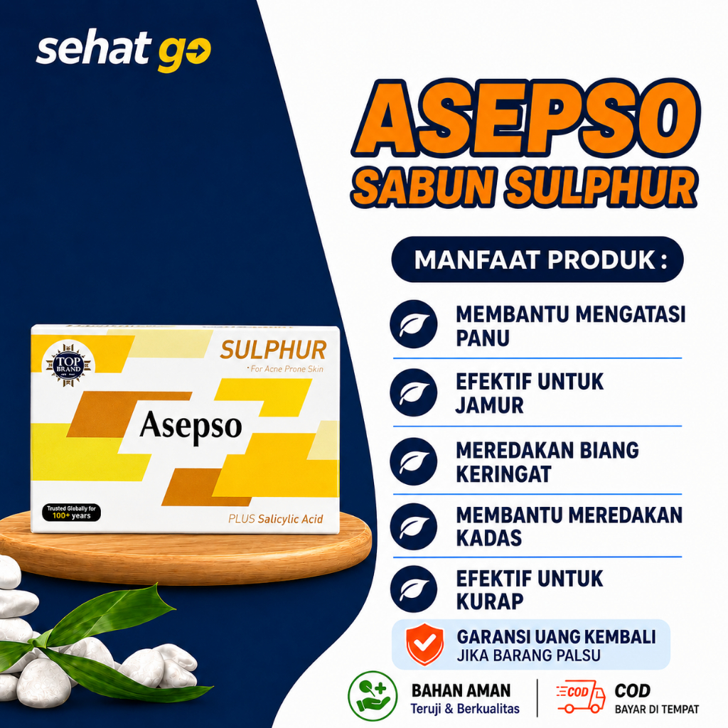 Asepso Sabun Batang Belerang Sulfur Anti Gatal Panu Biang Keringat Jamur Kurap Kadas