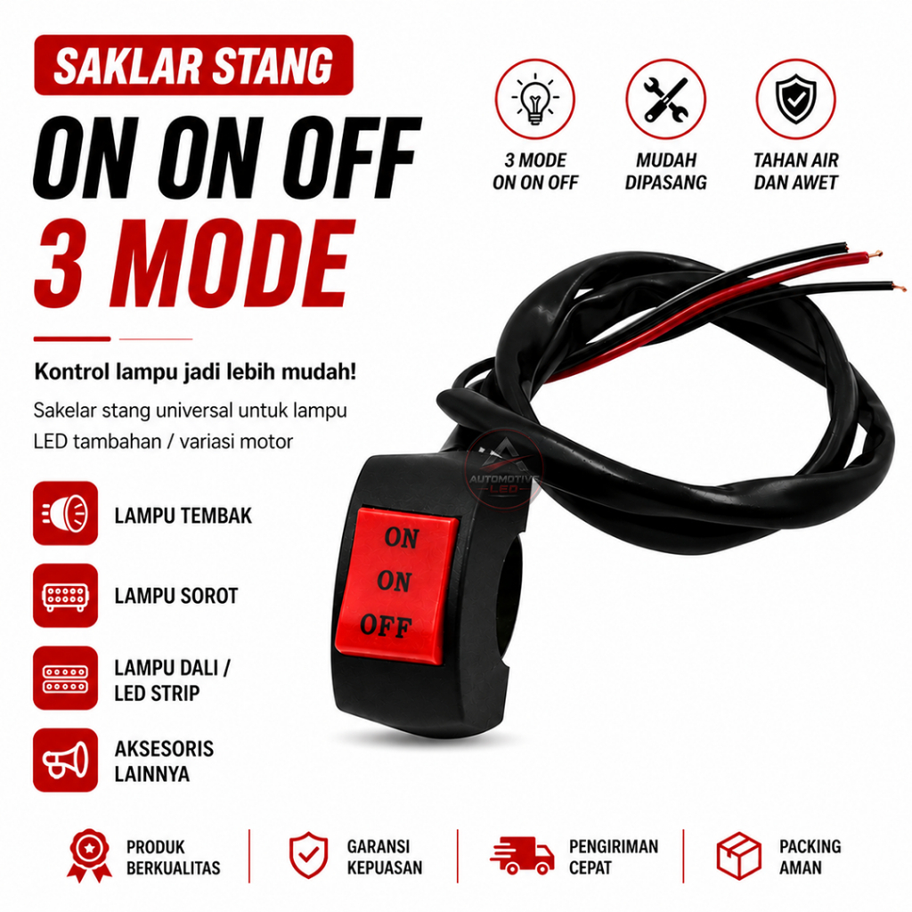 ORIGINAL SAKLAR STANG ON OFF ON MULTI FUNGSI 3 MODE COCOK BUAT LAMPU LASER 2 WARNA