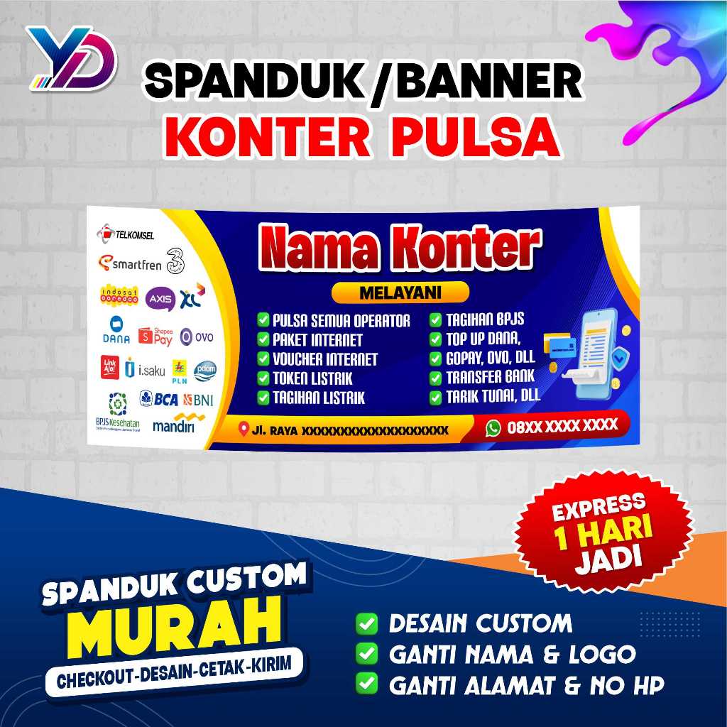 SPANDUK BANNER KONTER PULSA CUSTOM MURAH