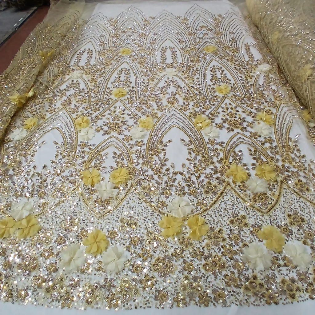 kain tulle payet full aksesoris korea / payet 3D / kain tulle payet 3D premium korea terbaru