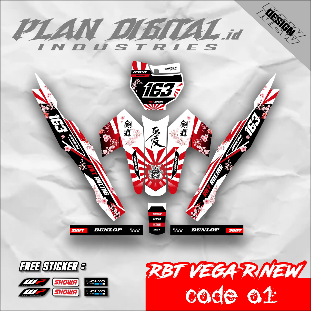 Decal Stiker Bebek RBT/GTX VEGA R NEW Stiker Striping Motor RBT Bebek MOTIF SAKURA ( RBT - 01)