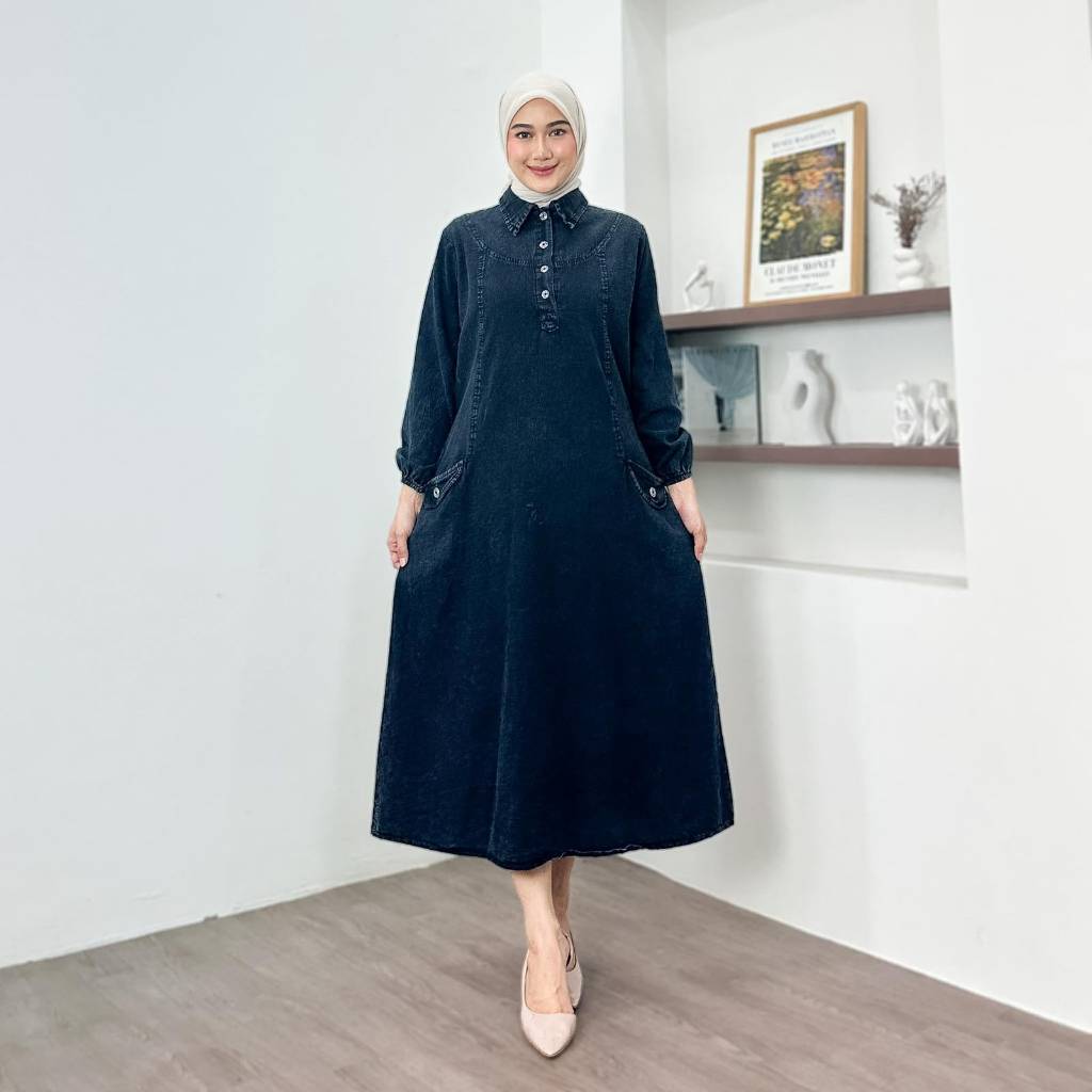 MIDI DRES JEANS NABILA PANJANG 120 CM BUSUI FRIENDLY WANITA
