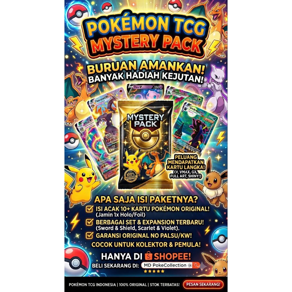 Kartu Pokemon MYSTERY PACK DIJAMIN PASTI HIT NO ZONK NO BONCOS