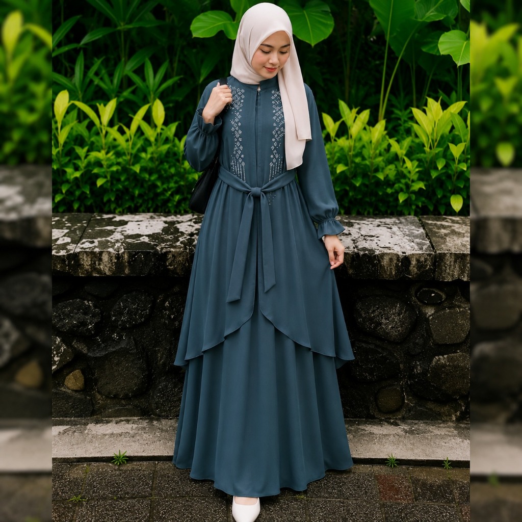 Abaya Melisa Series Basic Modis Bahan Sabrina Anti UV Gamis Daily Simple Syari Busui Friendly Allsiz