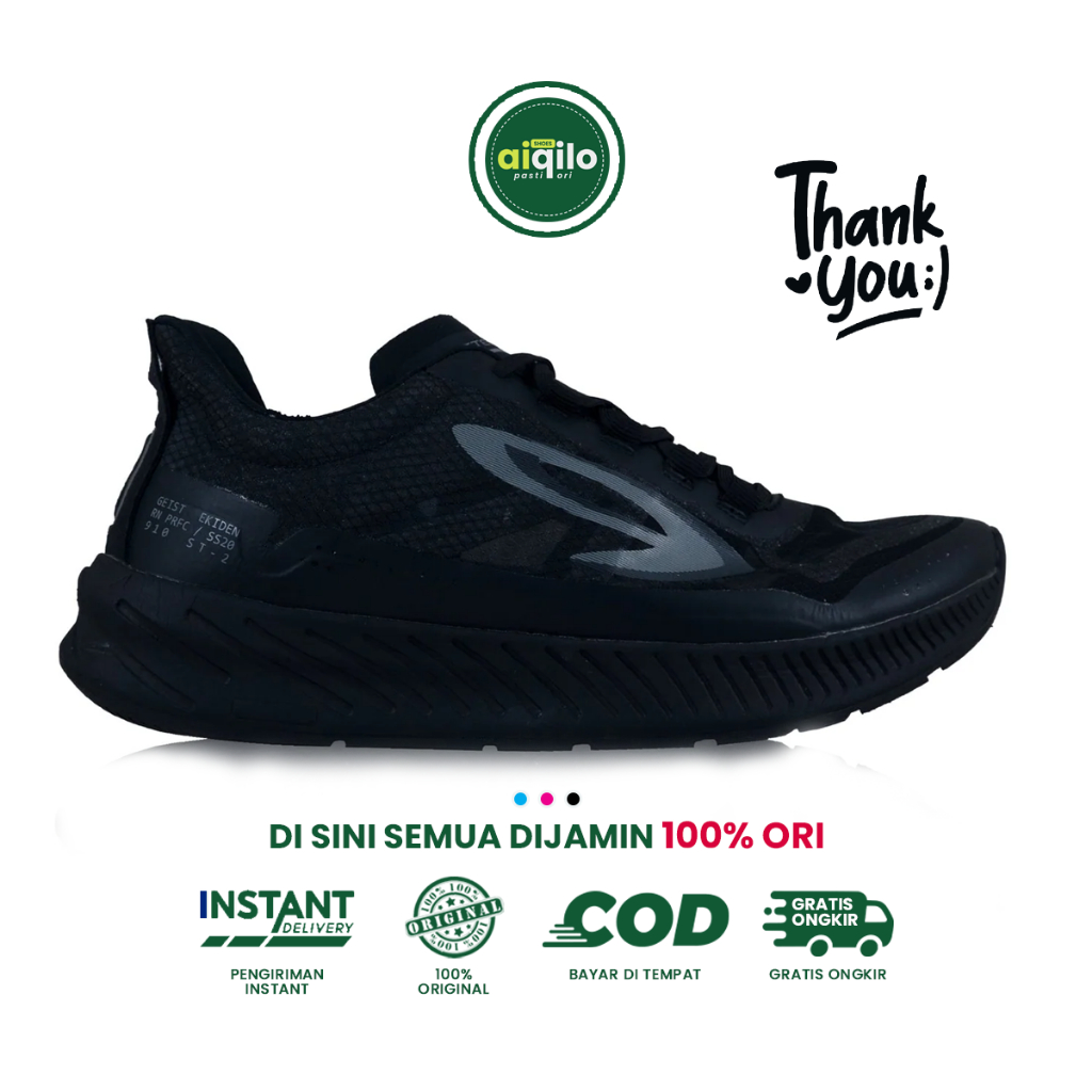 Sepatu Running Lari 910 Nineten Geist Ekiden Hitam All Black Bisa dipakai Untuk Sekolah Uniseks