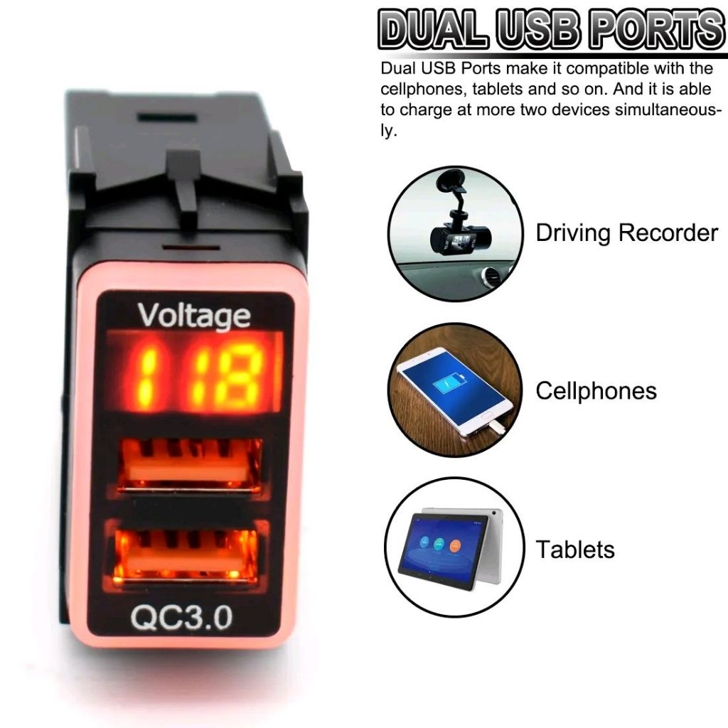 Alat tambahan Dual USB Quick Fast Charger QC 3.0 Dengan Voltmeter Mobil NISSAN