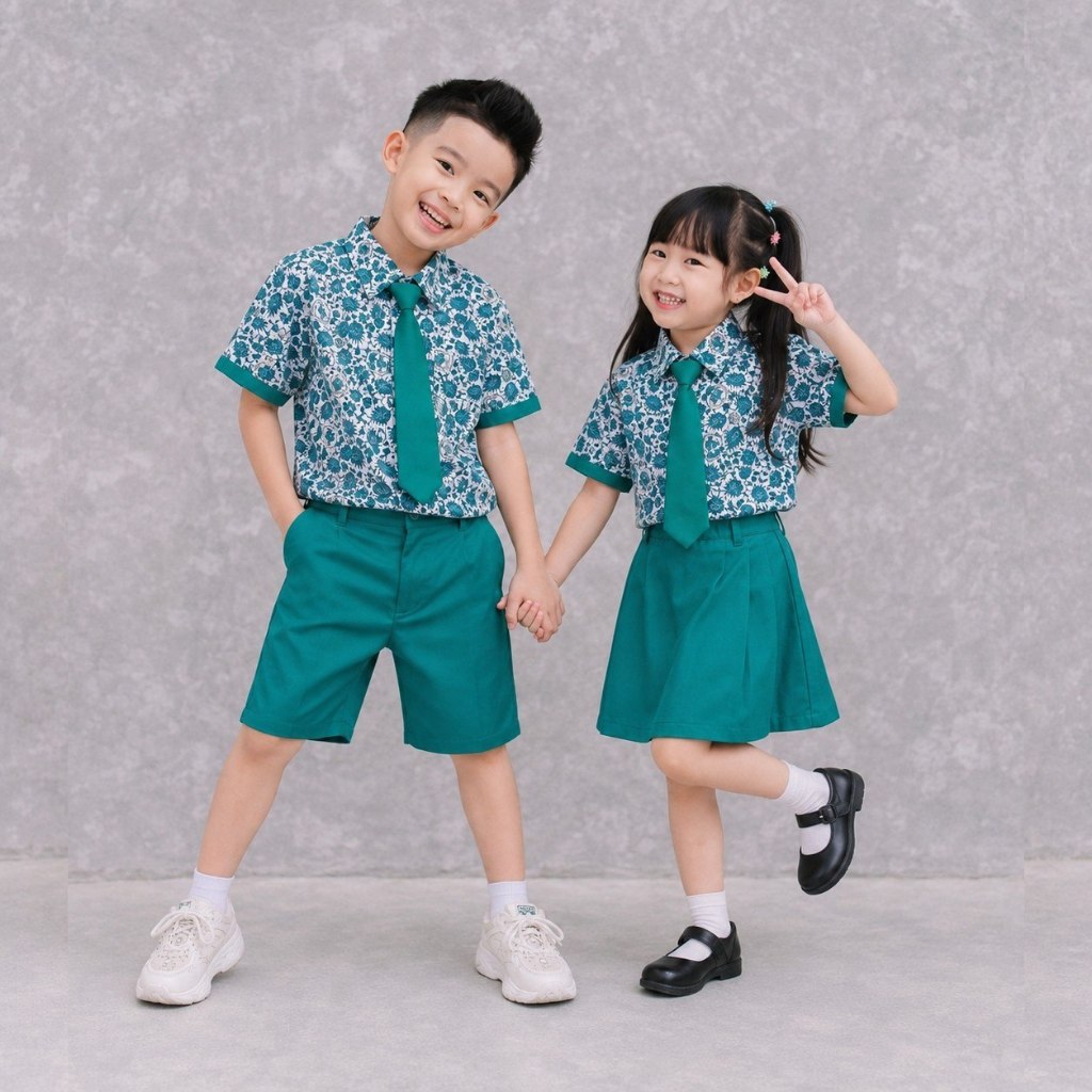 Baju Anak PAUD Setelan Seragam Sekolah Batik Paud Nasional Warna Tosca