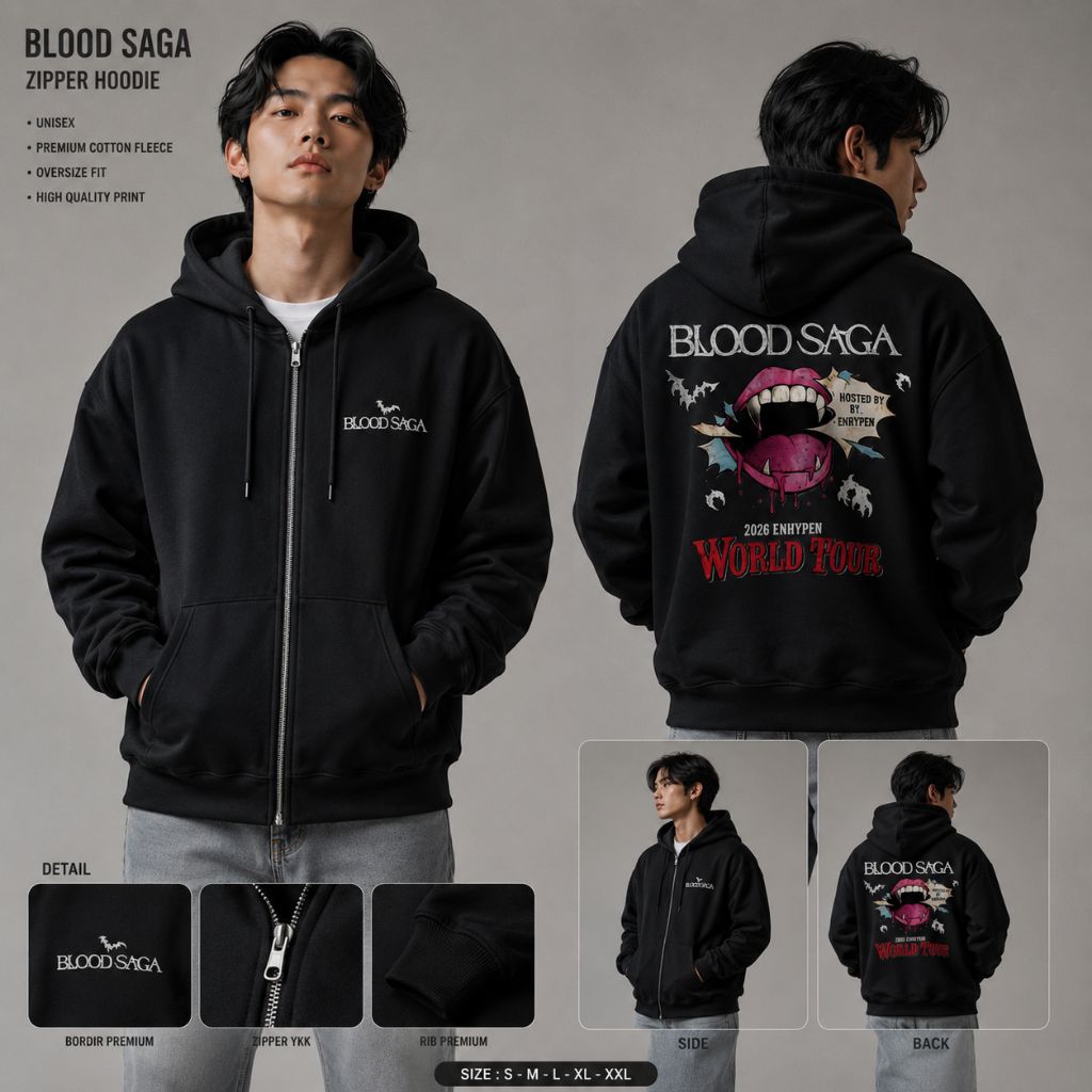 Jaket Hoodie Zipper Kpop ENHYPEN Blood Saga Oversize Premium Cotton Fleece Hoodie Enhypen Sunghoon H