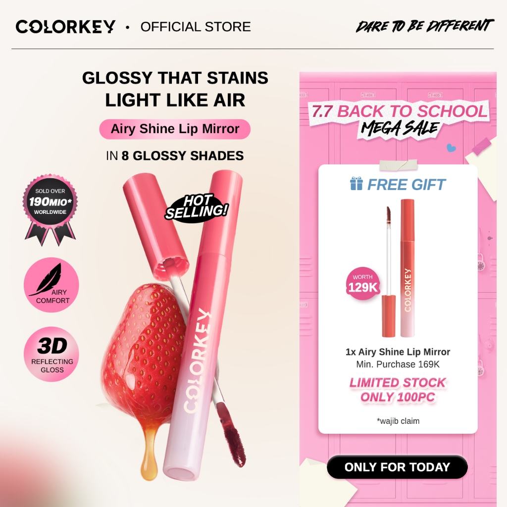 [Limited 49K] Colorkey Airy Shine Lip Mirror  | Liptint Lipstick Lipcream Makeup Hydrating Tahan Lam