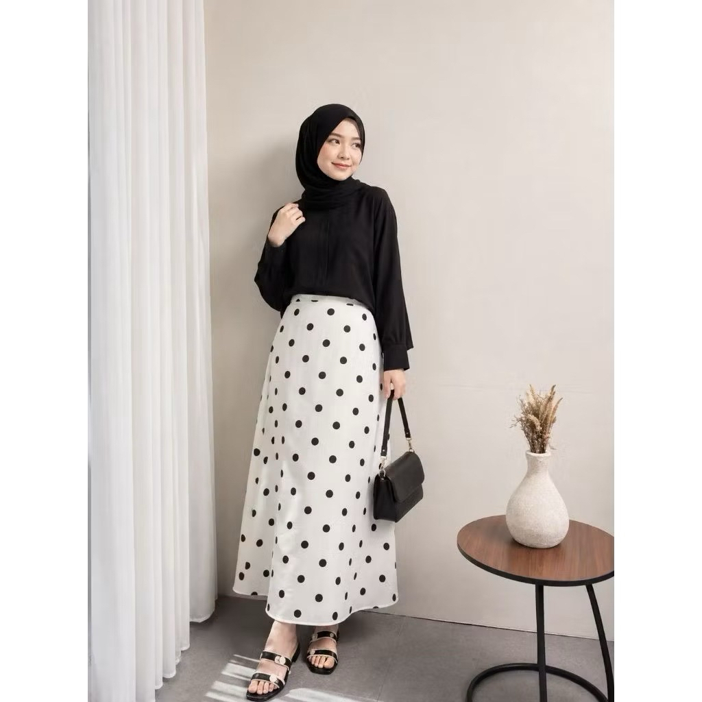 Rok Polka | Polkadot Skirt | Rok Panjang Bawahan Wanita | Tebal Halus