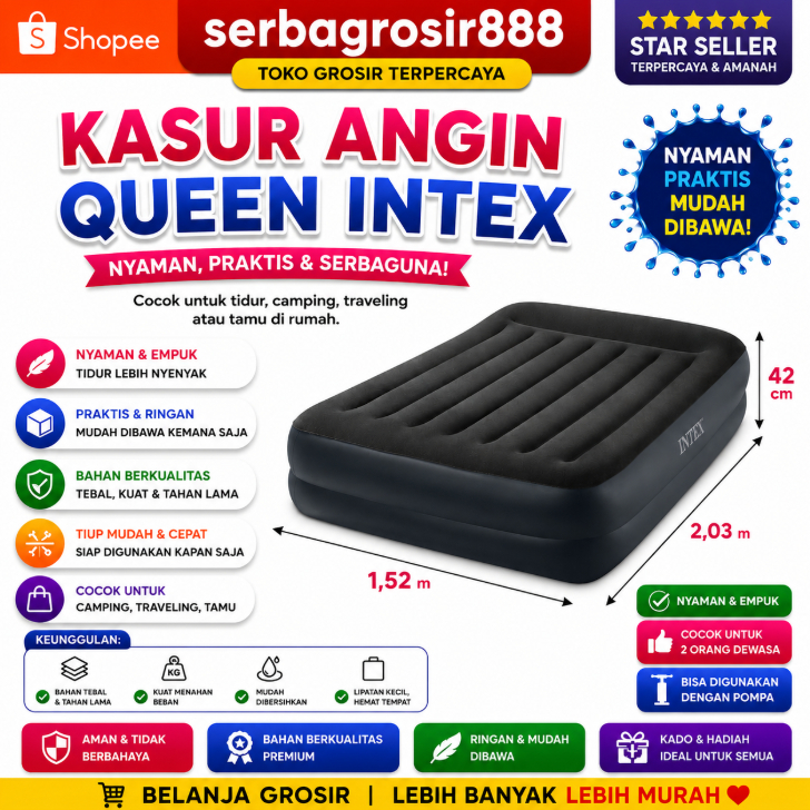 Kasur Angin Jumbo Durabeam Queen Pillow Airbed 64124 PROMO kasur angin + pompa