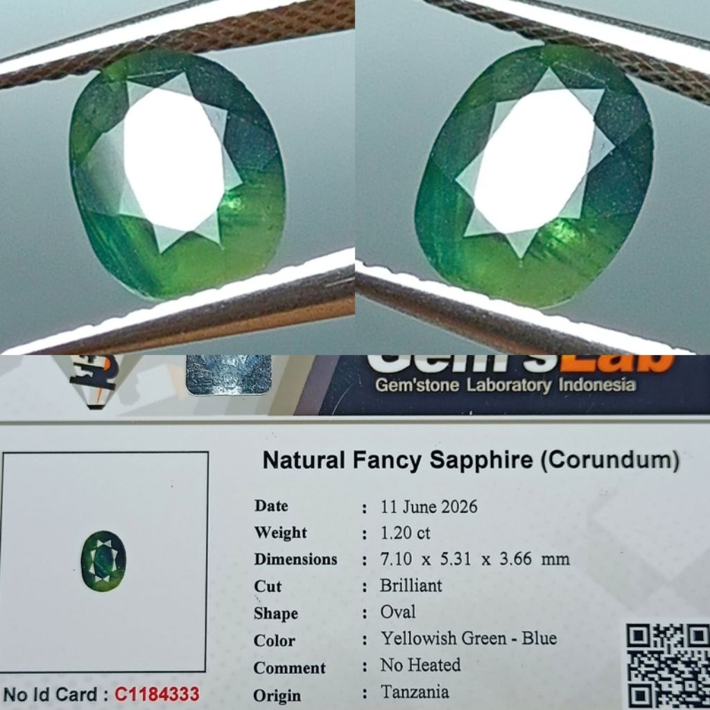 natural fancy sapphire yellowish green - blue no heated tanzania memo GLI
