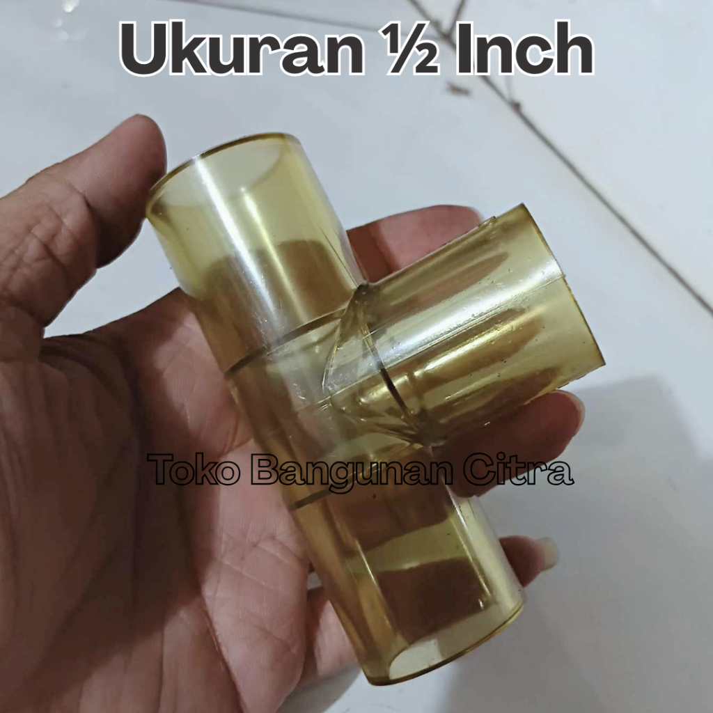 TEE Bening 1/2 Inch AW Rucika Transparent T Sambungan Cabang 3 Pipa Paralon Fitting Transparan 0.5 I