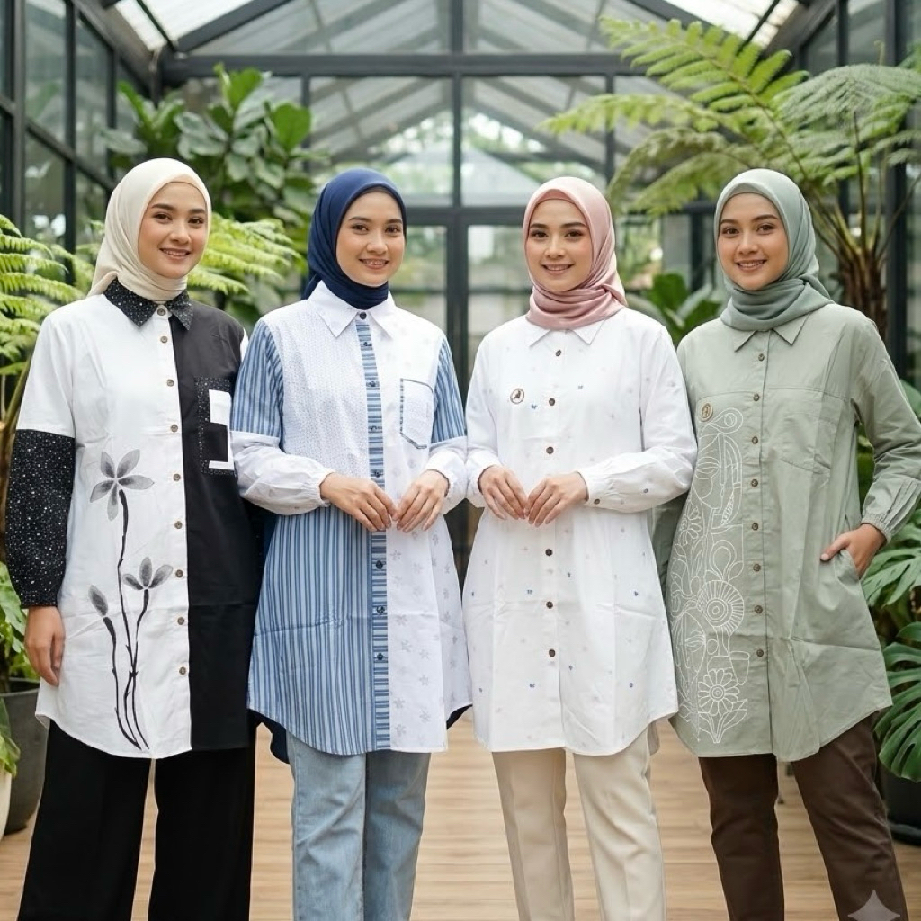 LONG TUNIK KATUN JEPANG KOMBINASI LONG TUNIK GIHAZA EBEST