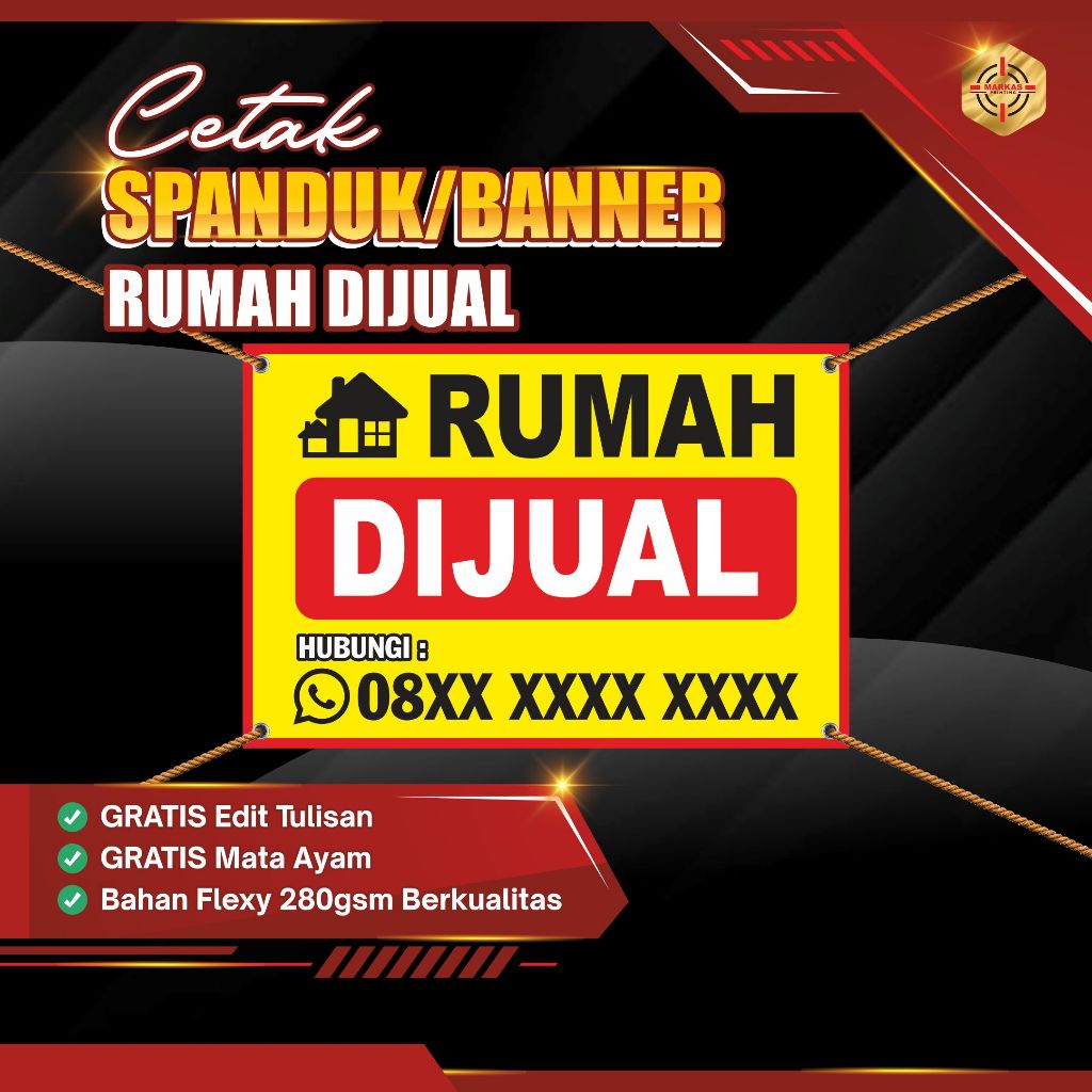 Spanduk custom rumah Tanah di Jual / Rumah Dijual / Kios Disewakan