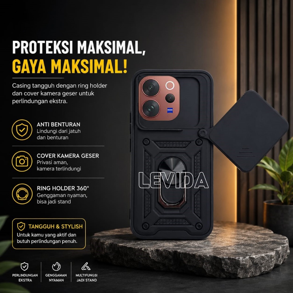 Vivo V70 Vivo V70 FE Case Robot Slide Kamera Protect + Ringstand Black Vivo V70 Vivo V70 FE