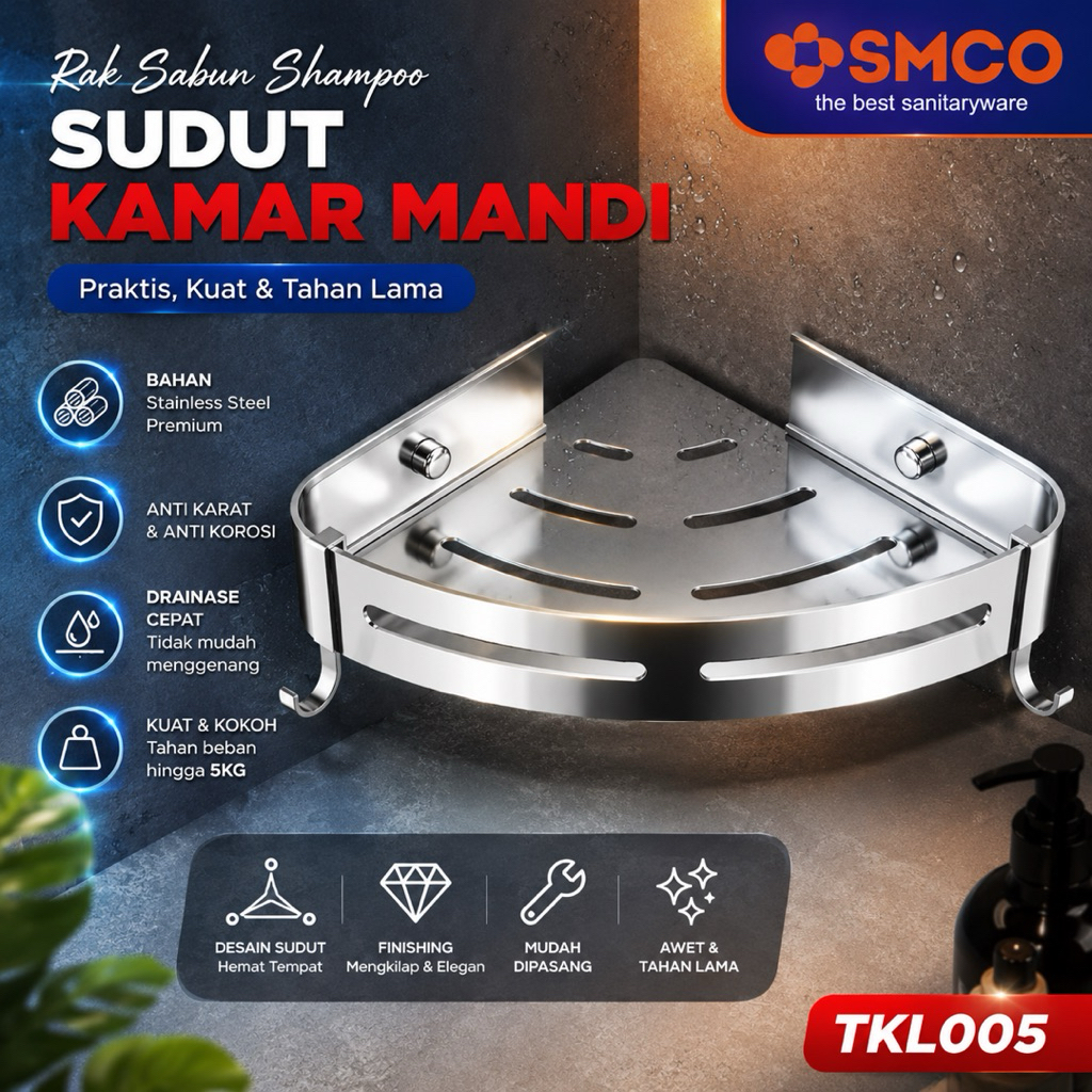 Rak Sudut Tembok Sabun Shampoo Kamar Mandi Aluminium SMCO TKL005