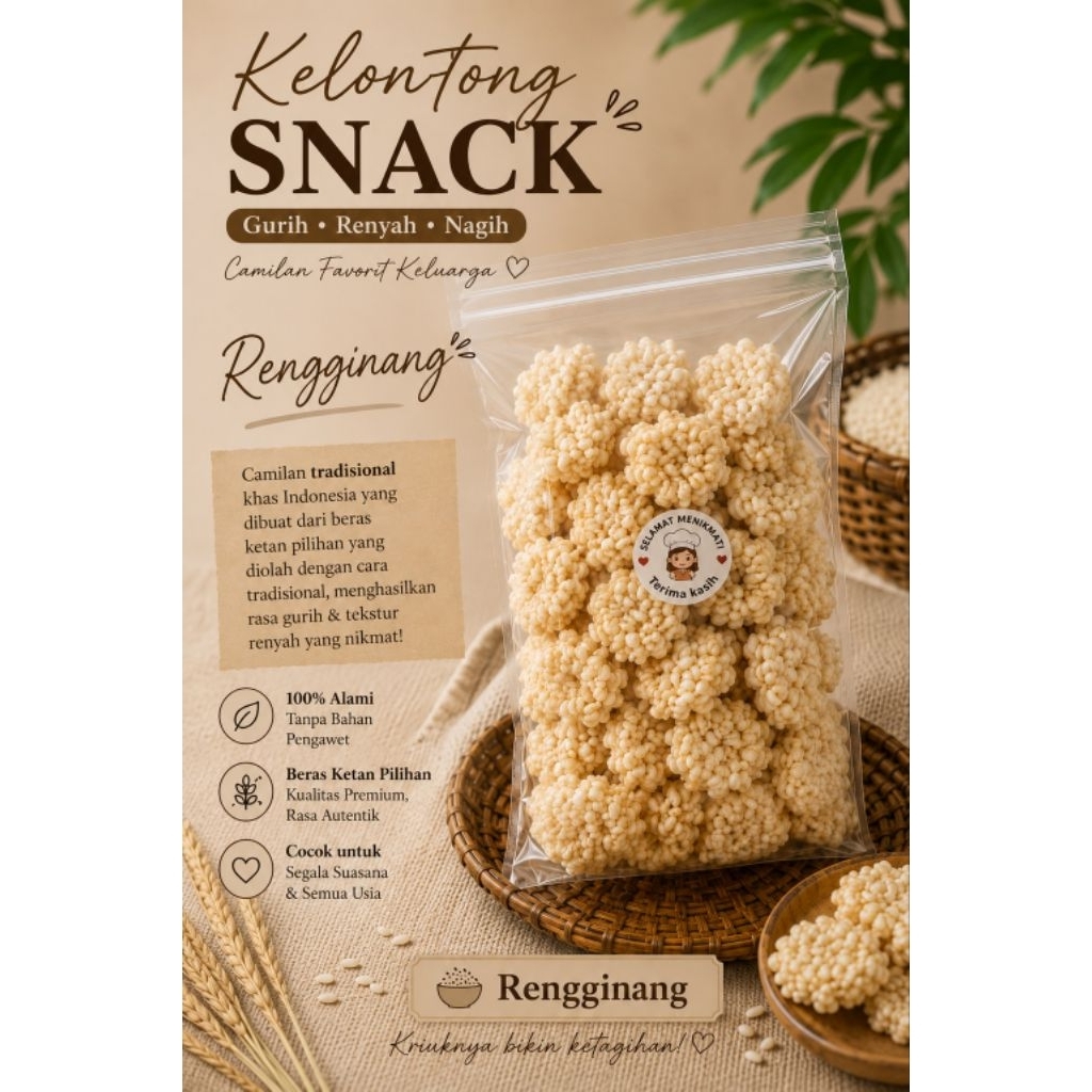 KERIPIK RENGGINAN, TEMPE, USUS, GETUK, PISANG, STIK KEJU 250 GR