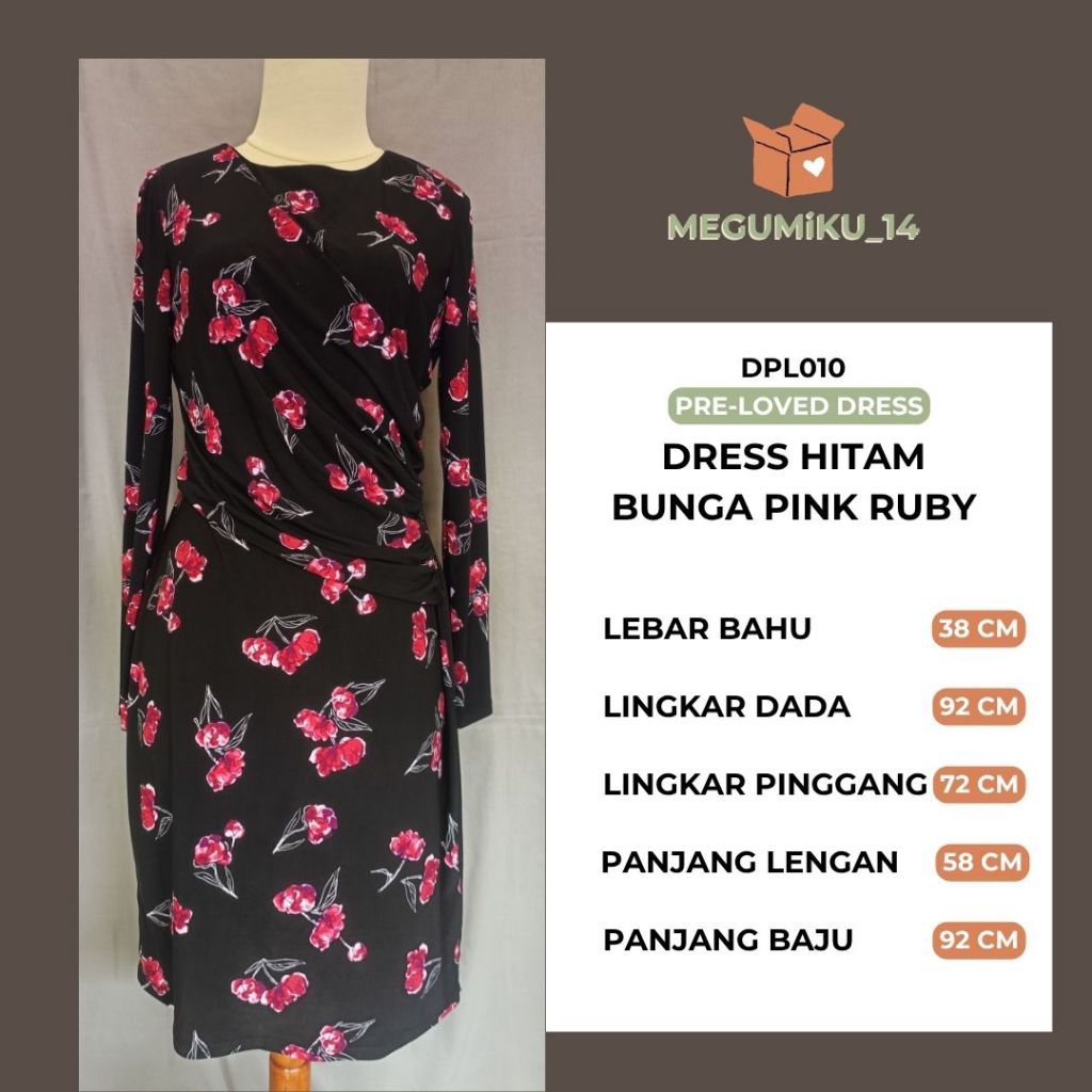 [PRE-LOVED] Dress Hitam Bunga Pink Ruby