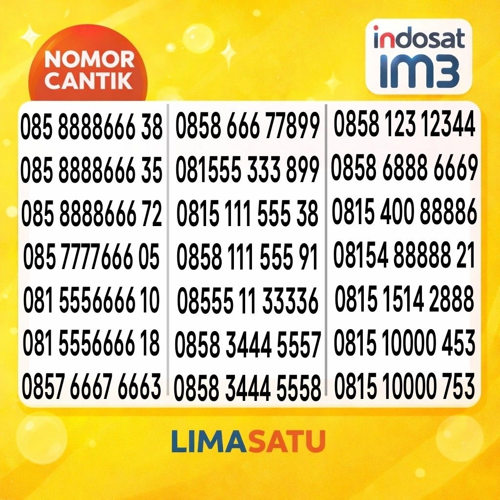 Kartu Perdana Nomor Cantik Indosat 4G 5G - Nomor Cantik IM3 Panca 00000 kwartet 0000 Hexa 111111 333