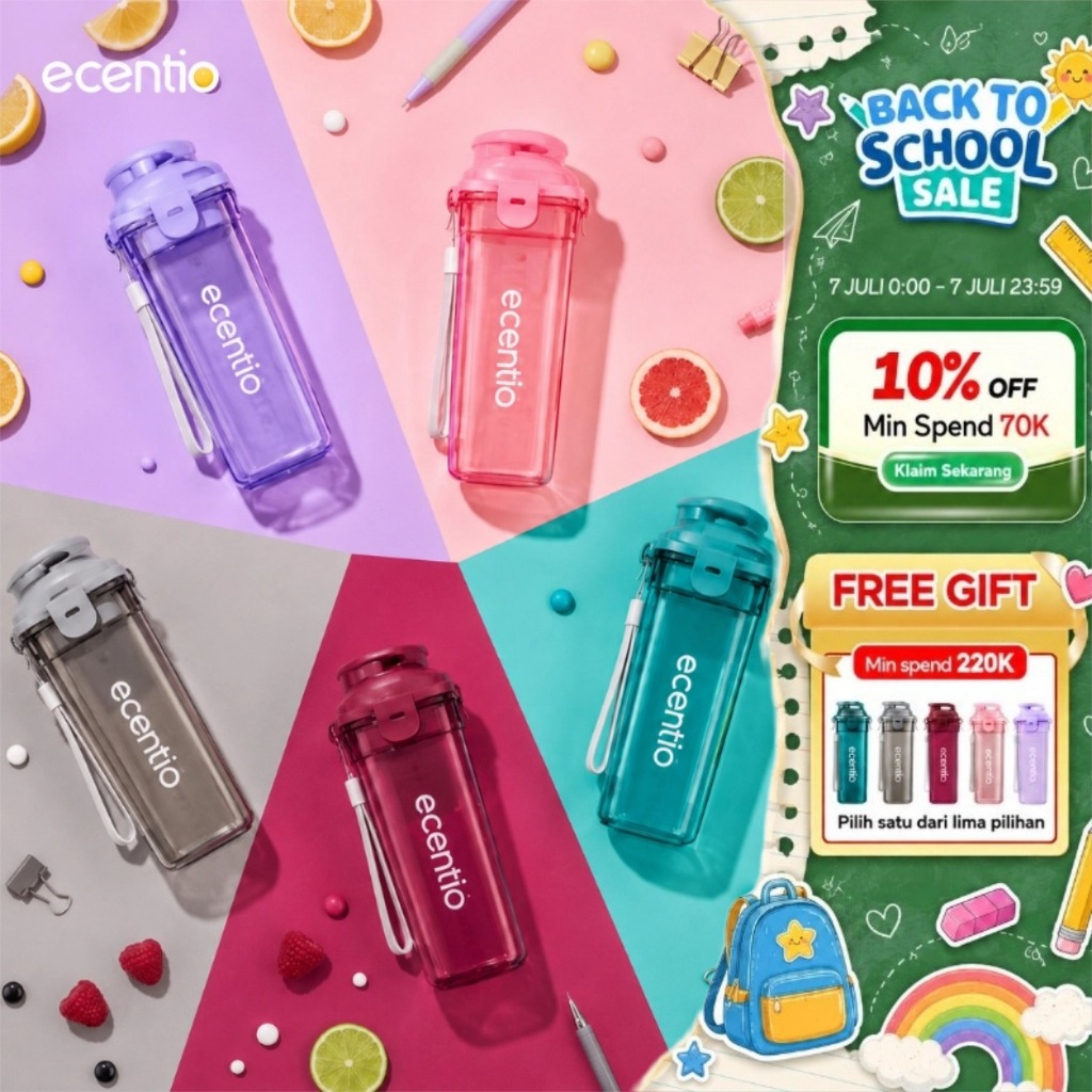 ecentio botol minum Portable 500ml aesthetic Olahraga bottle tail benning Anti Bocor botol plastik d