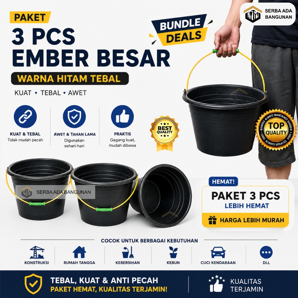 PAKET 3 PCS EMBER HITAM TERMURAH ! Ember cor hitam black / EMBER hitam black tebal / ember murah / e