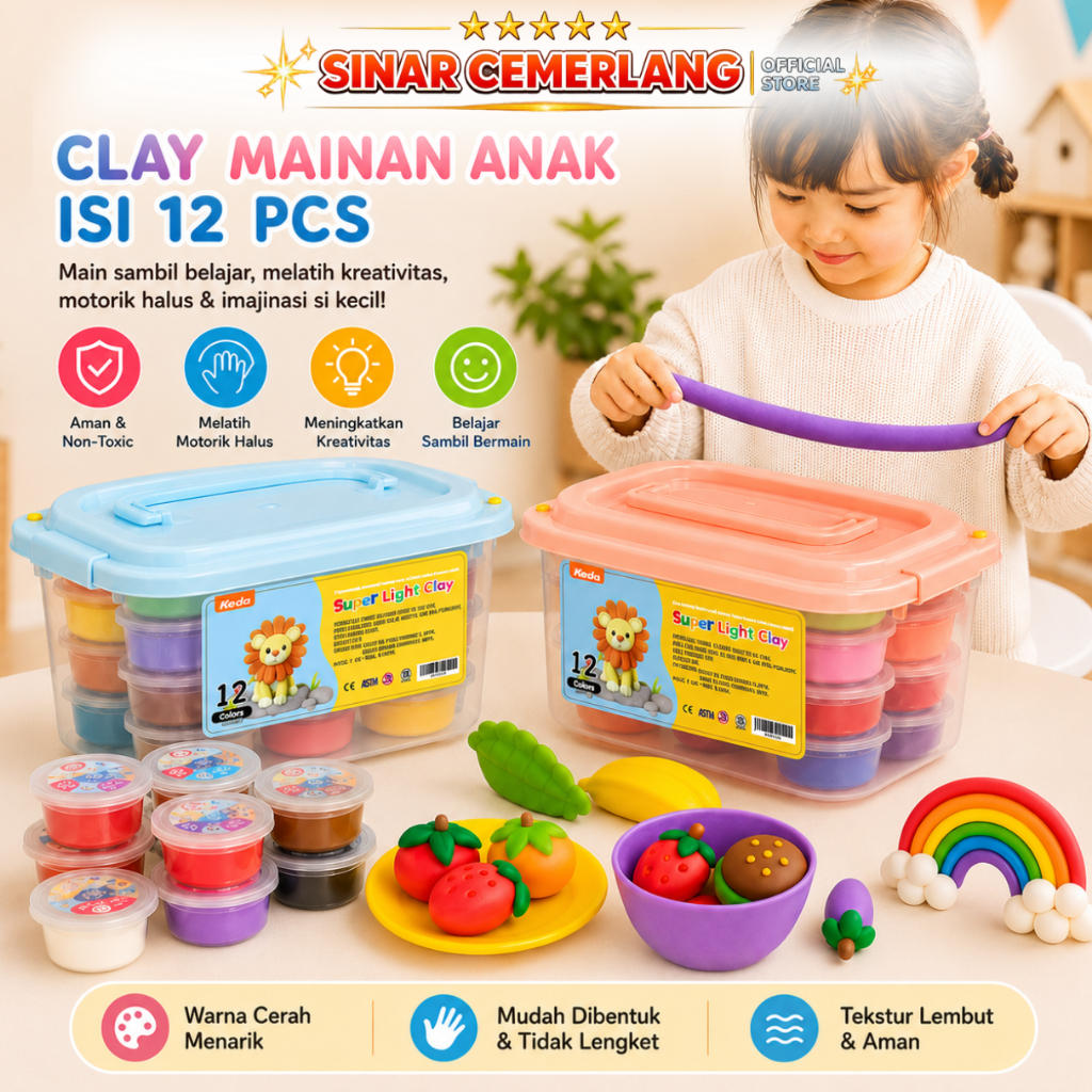 SC Aimilo Kotak Hadiah Mainan Clay Isi 12 Pcs Clay Warna Warni Mainan Edukasi Anak Hadiah Anak