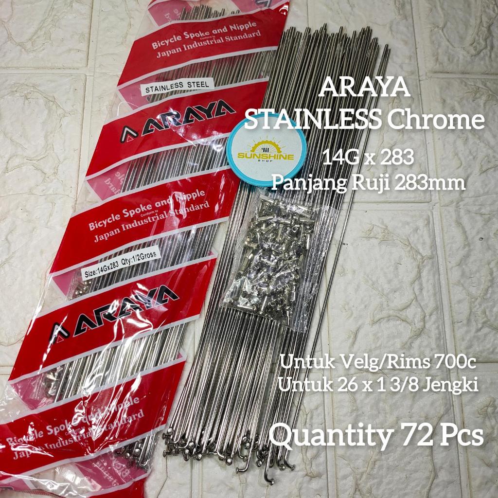 BARUU Spoke Ruji Jari 283mm ARAYA STAINLESS Chrome 14G x 283 Untuk Velg Rims Sepeda 700c Tinggi 3cm 