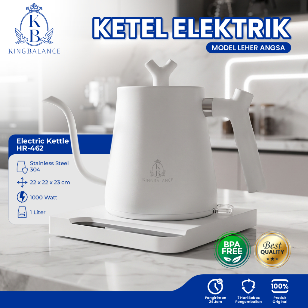 King Balance Ketel Listrik Stainless Steel Ketel Kopi & Air Elektrik Leher Angsa Electric Kettle HR-