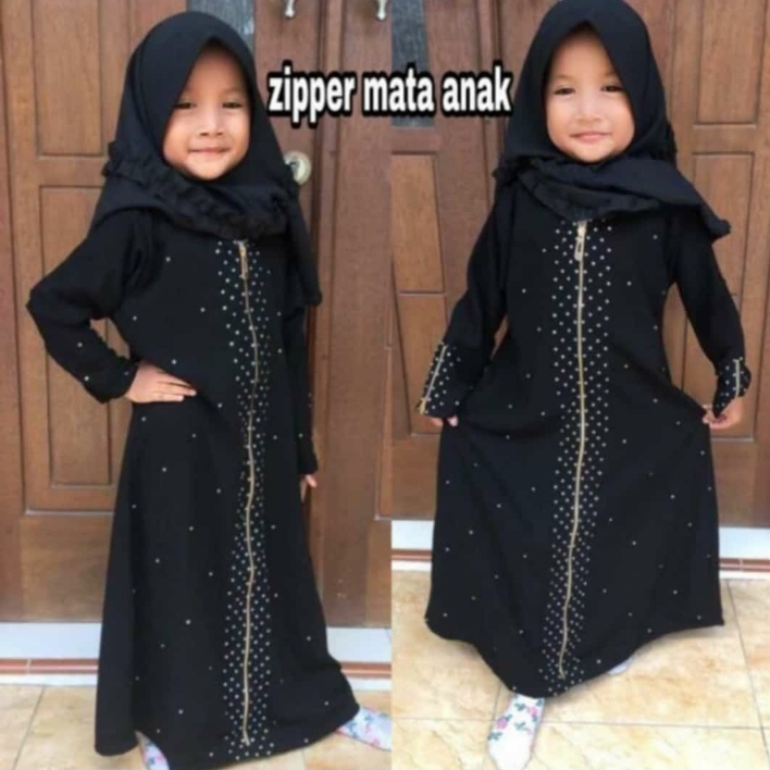 ZY MATA ANAK Abaya Gamis Arab Hitam Bordir Anak - Anak Kids Bahan Jetblack Saudi