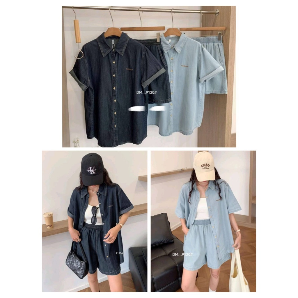 BLIORI K319 SETELAN JEANS WANITA PREMIUM | SETELAN WANITA LENGAN PENDEK | SETELAN JEANS PREMIUM