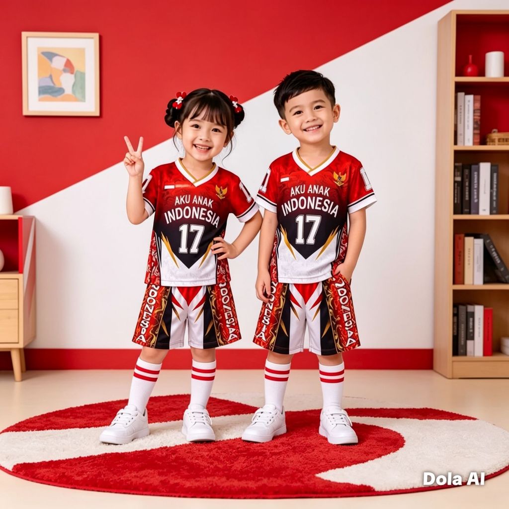 Setelan anak merah putih jersey milano