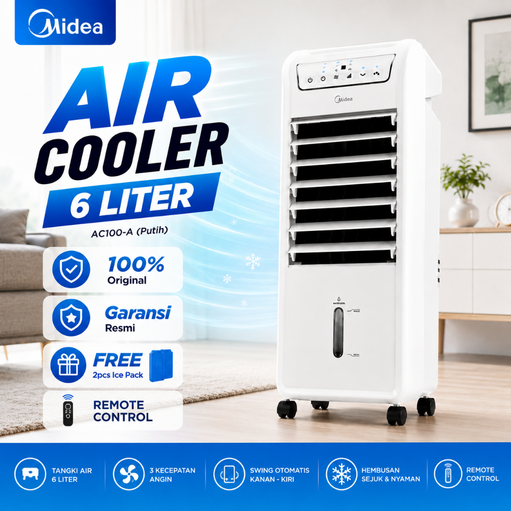 Midea Air Cooler Portable 3in1 AC100-A/AC100-A(B) 6 Liter Hemat Listrik