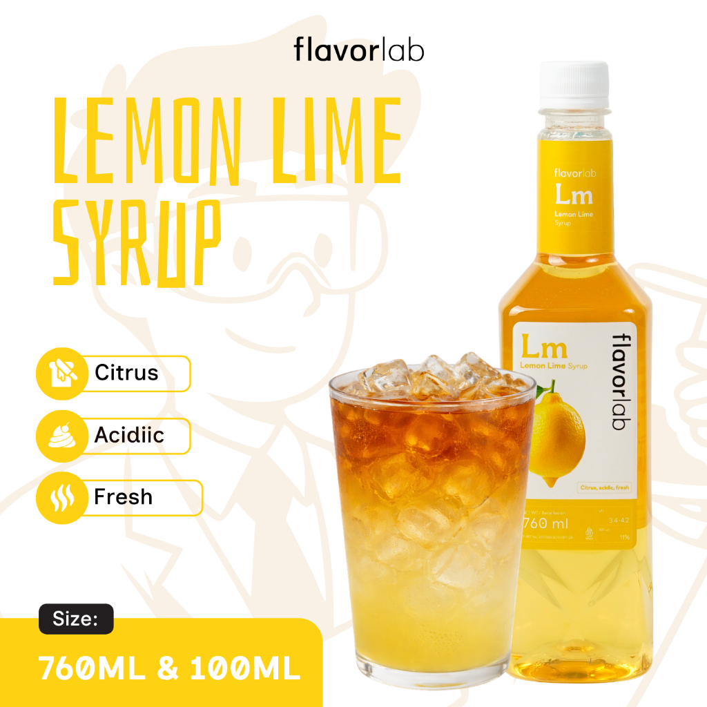 Flavorlab Sirup Lemon Lime  Halal 760ml – Gourmet Lemon Lime Syrup Premium untuk Perasa Minuman, Sod