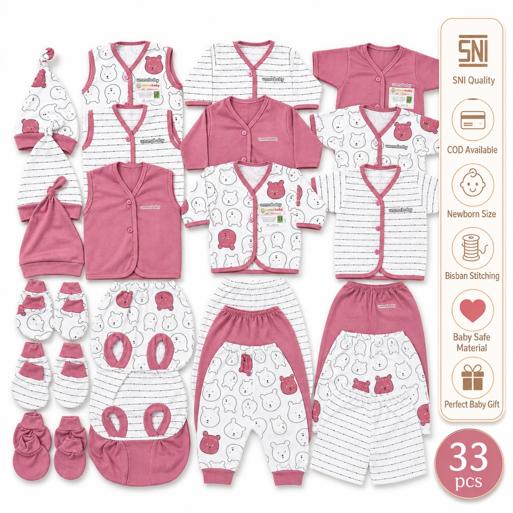 Set Baju Bayi Newborn 33 PCS | Perlengkapan Bayi Baru Lahir Perempuan | Kado Setelan Bayi | UmmaBaby
