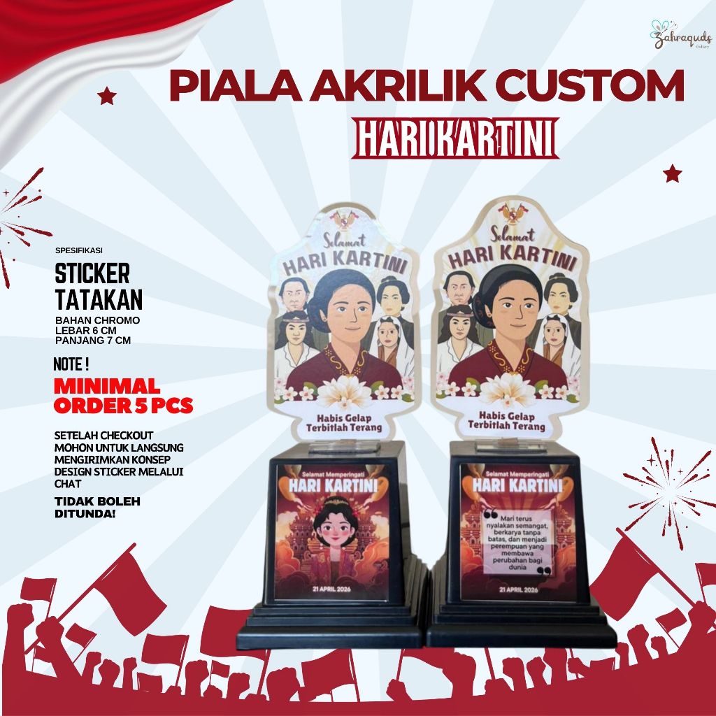 Piala  Wisuda Kartini Custom Stiker Tatakan Souvenir Hadiah Hari Kartini 21 April Custom Stiker