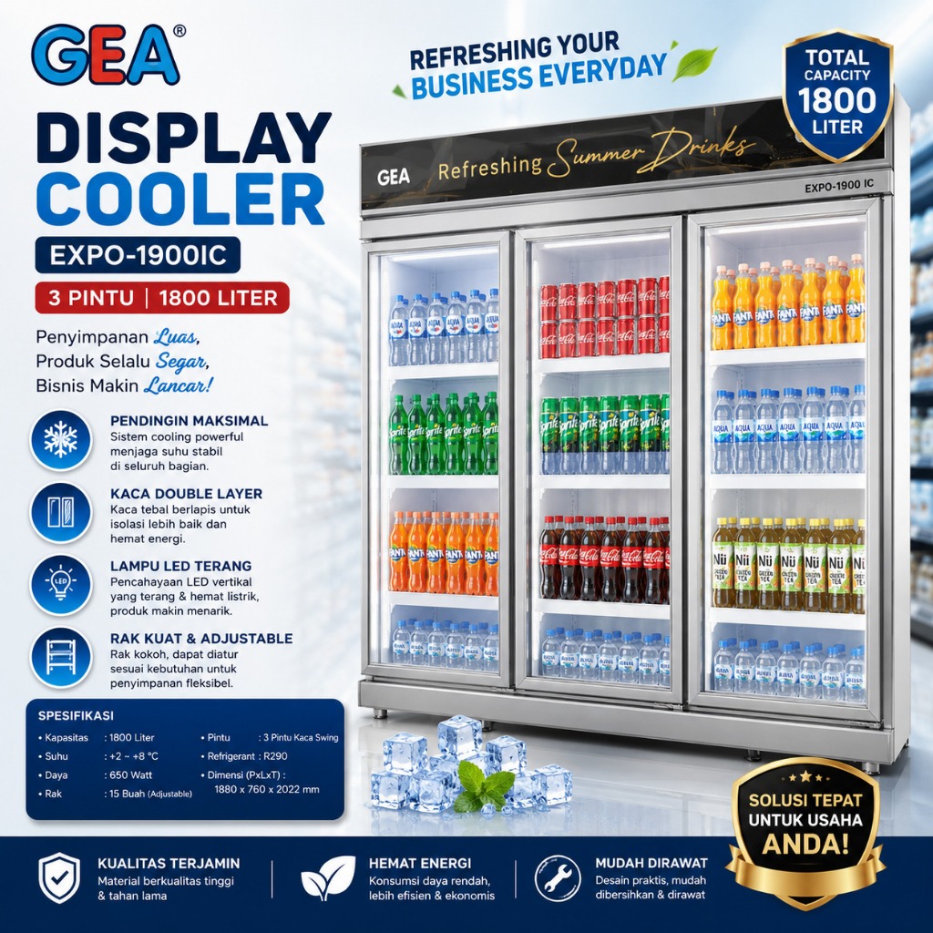 GEA SHOWCASE MINUMAN 3 PINTU / DISPLAY COOLER (GEA) EXPO-1900IC