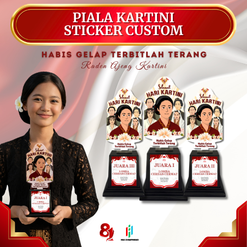 Piala Akrilik Hari Kartini Sticker Custom Plus Tatakan Penghargaan Kenangan Kejuaraan Lomba 21 April