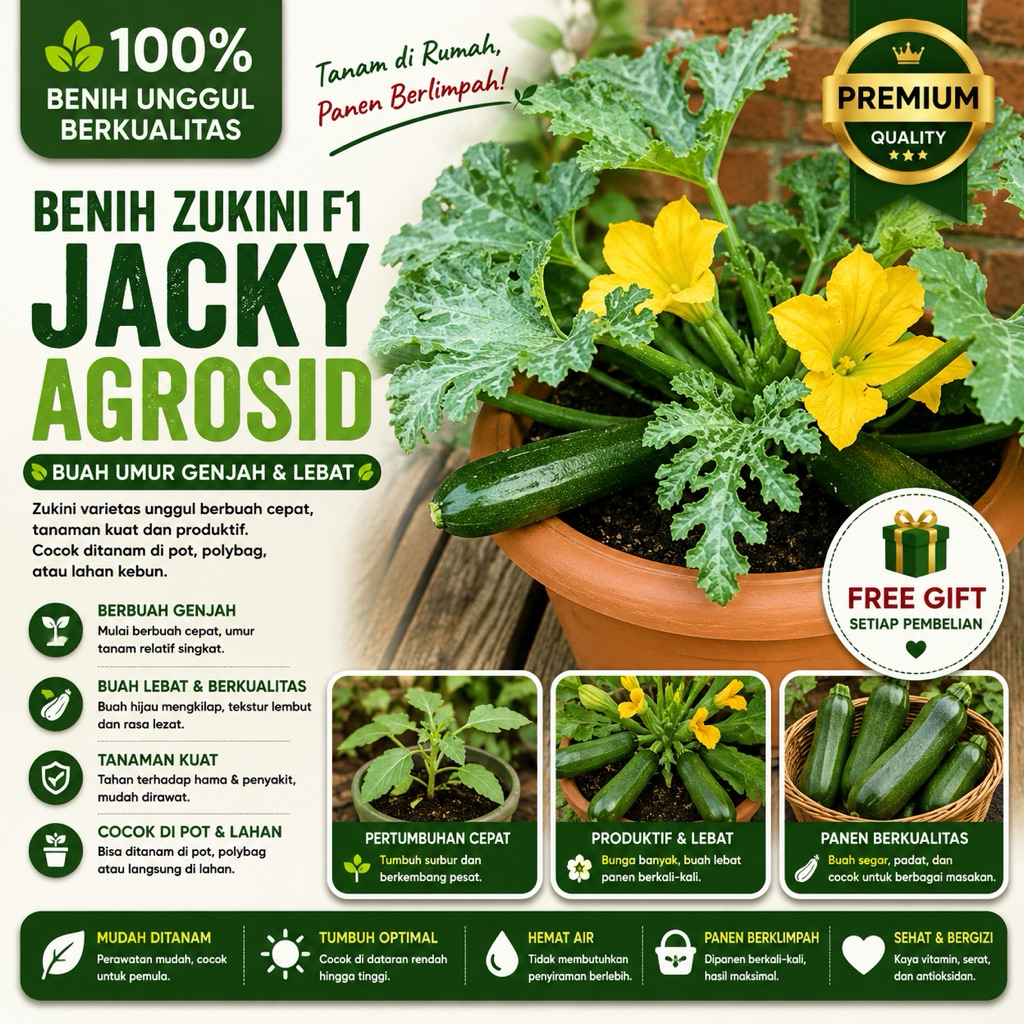 PAKET 3 Biji benih zukini f1 JACKY AGROSID buah umur genjah buah lebat REPACK