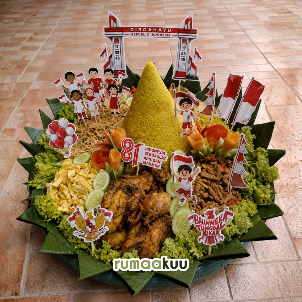 Rumaakuu Topper Kue Nasi Kuning Tumpeng 17 Agustus - Dekor Kemerdekaan Meriah