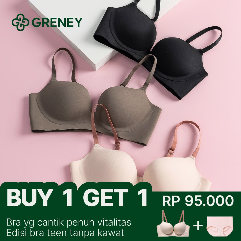 GRENEY-Bra Push Up Wanita Tanpa Busa Bra One Piece Tanpa Kawat Bra Nyaman Gift Seamless Celana Dalam Tanpa Jahitan 89616 +CD