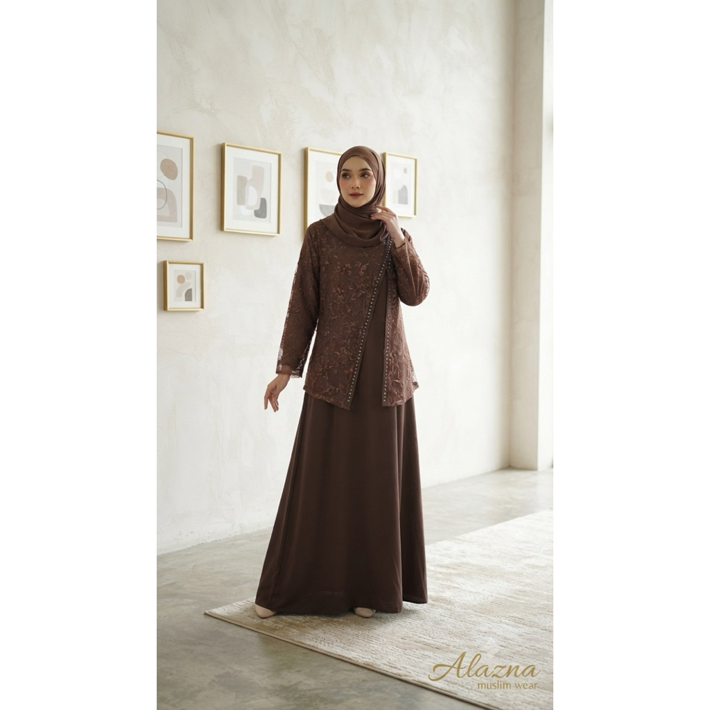 Gamis Brokat Mewah Alazna - Dress Muslimah Elegan - Gamis Remaja Dewasa Simpel Elegant