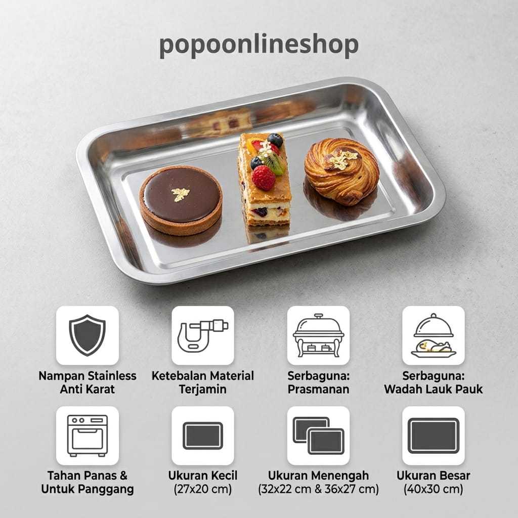 [POPO] Nampan Stainless Persegi Bake Tray Loyang Serbaguna Piring Dalam Segi