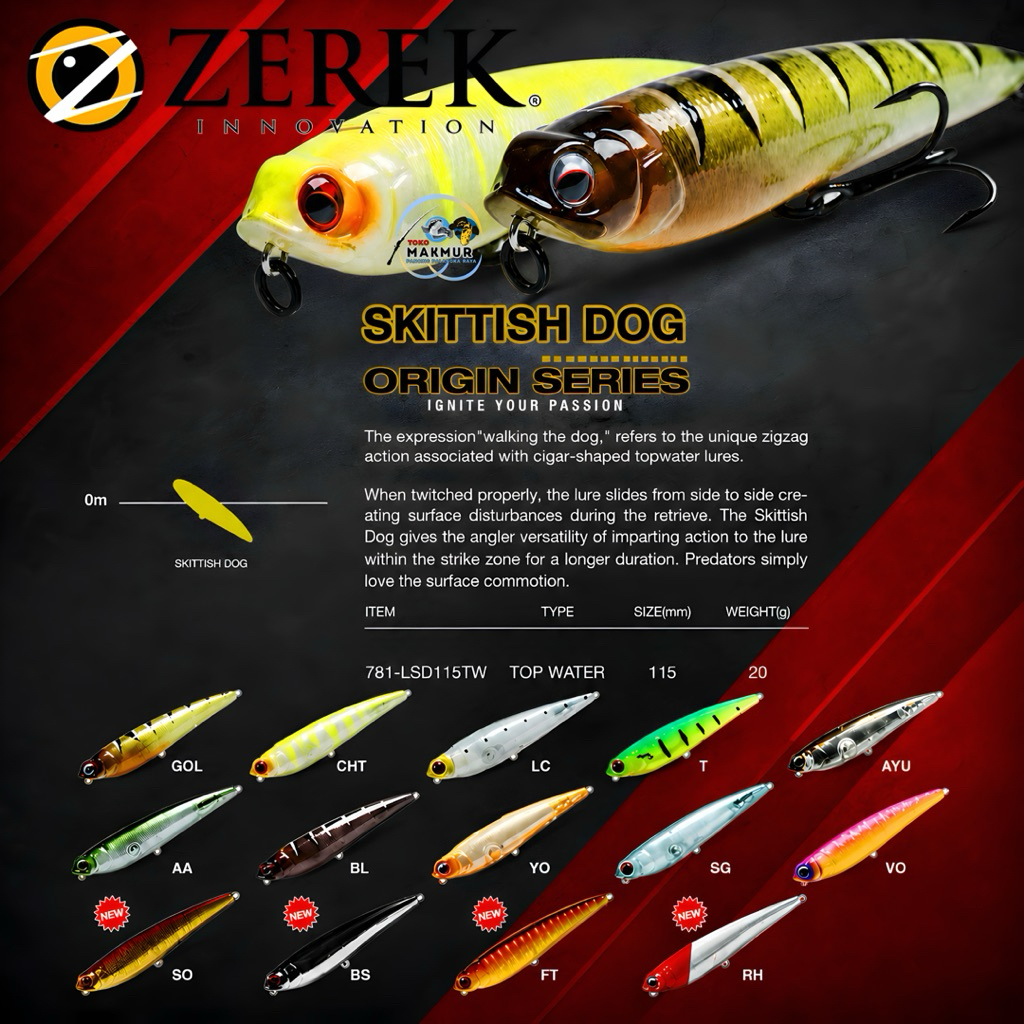 LURE ZEREK SKITTISH DOG LOUD 115MM WTD TOP WATER - ACTION ZIG ZAG