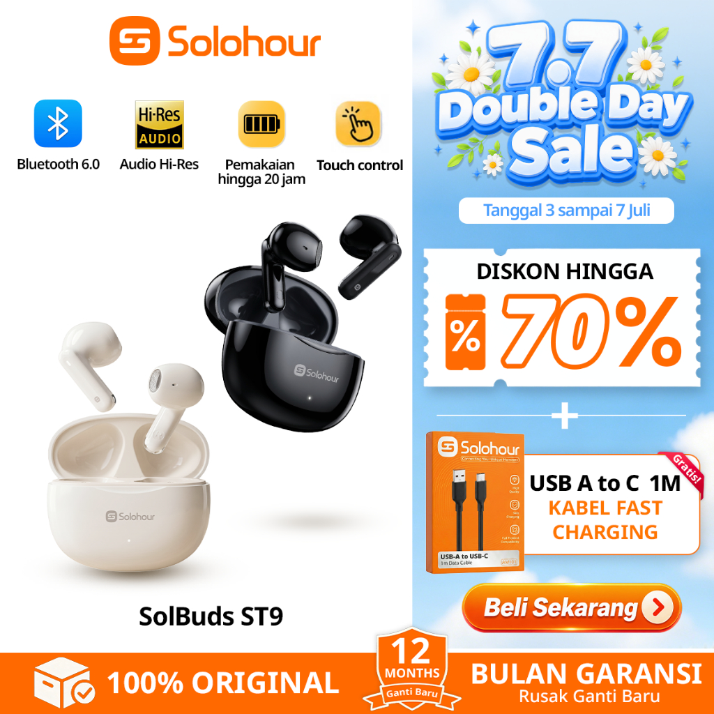 Solohour Official Store ST9 TWS / Wireless Earphone Airbuds New ST9 Original BT 6.0 True Wireless He